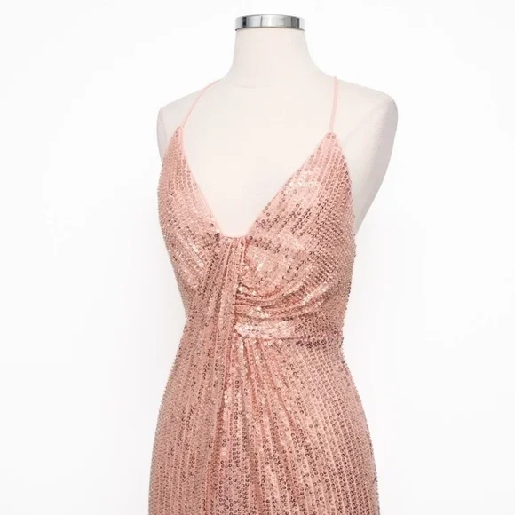 Liv Foster -  Rosy Peach Sequin Draped Plunge V-Neck Mini Dress‎ - Picture 11 of 15